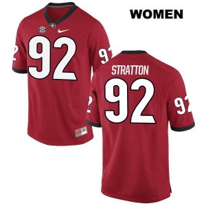 Women's Georgia Bulldogs NCAA #92 Landon Stratton Nike Stitched Red Authentic College Football Jersey MUY1454XZ
